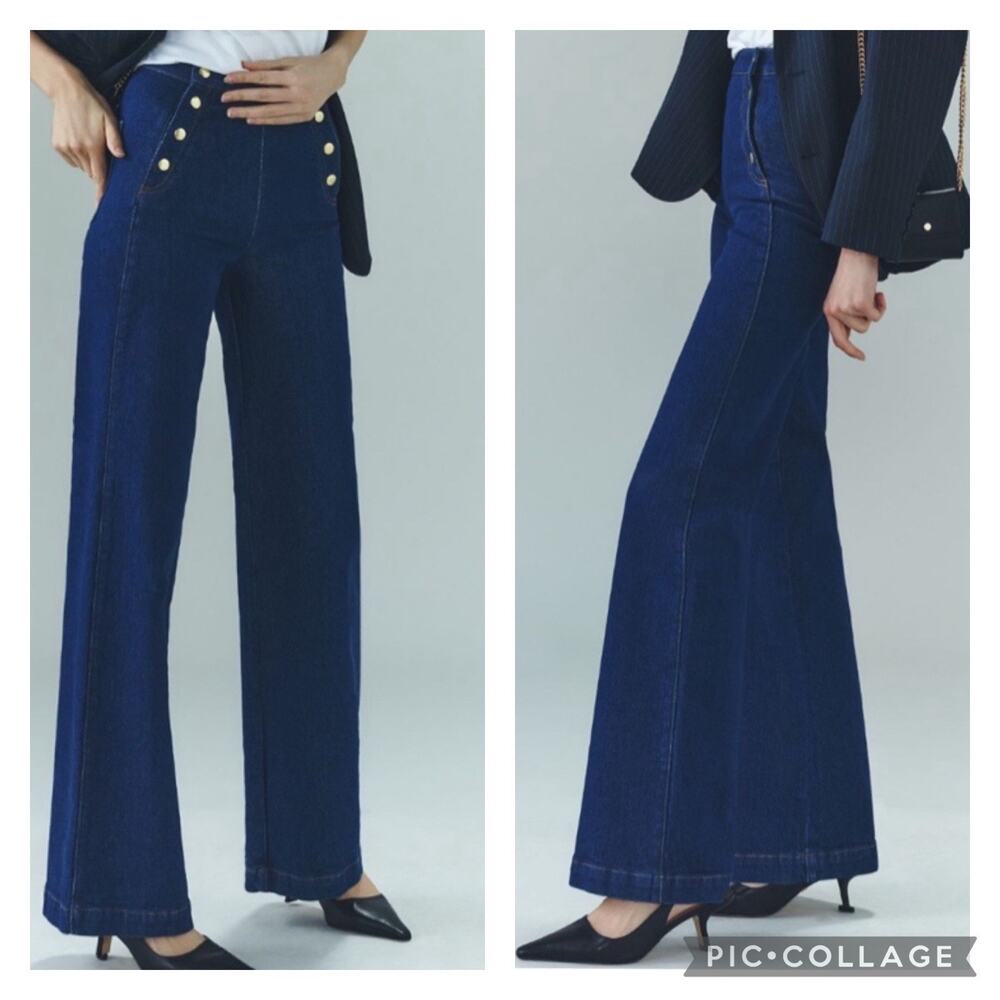 Anthropologie Frame Adele Blue Sailor Snap Flare Jeans Size 32